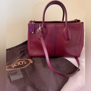Authentic Tod’s D-Style Burgundy Leather Tote & Shoulder Bag